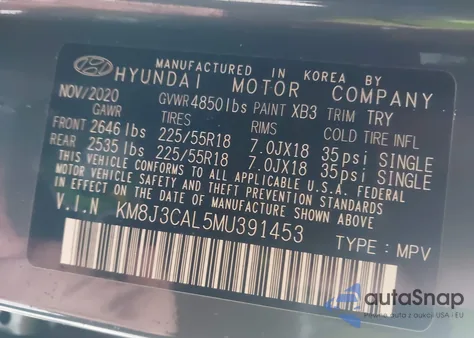 2021 Hyundai Tucson Sel из США, поврежденный, VIN KM8J3CAL5MU391453